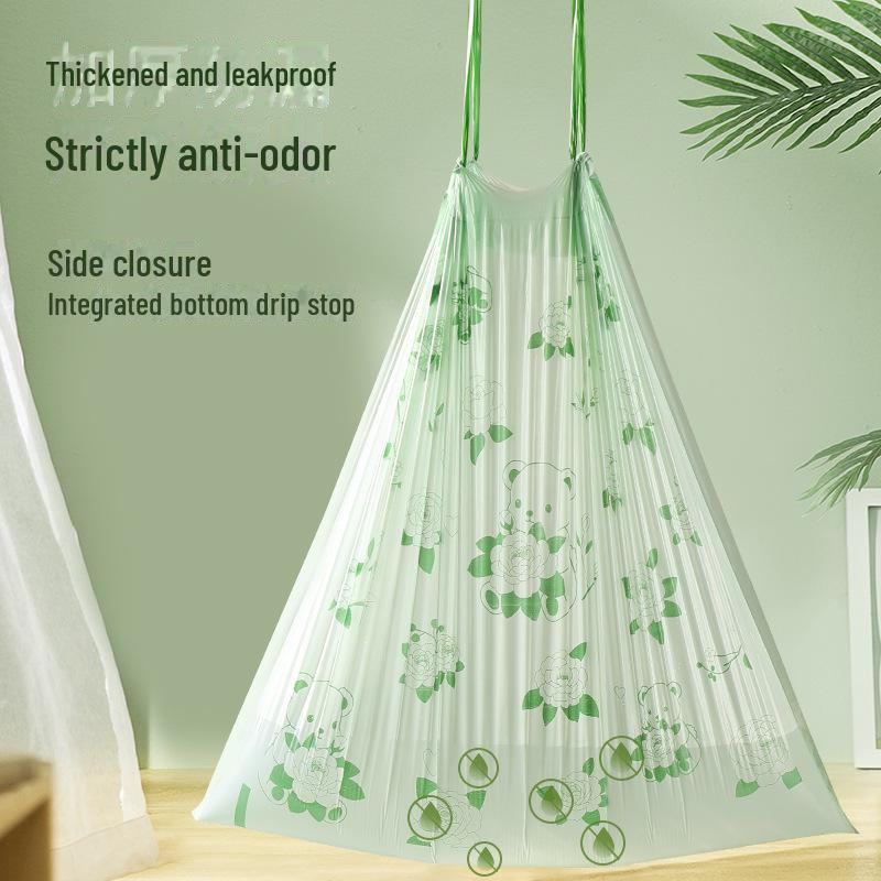 "Tear-Free Thickened Drawstring Kitchen Garbage Bags - Automatic Closing & Portable"