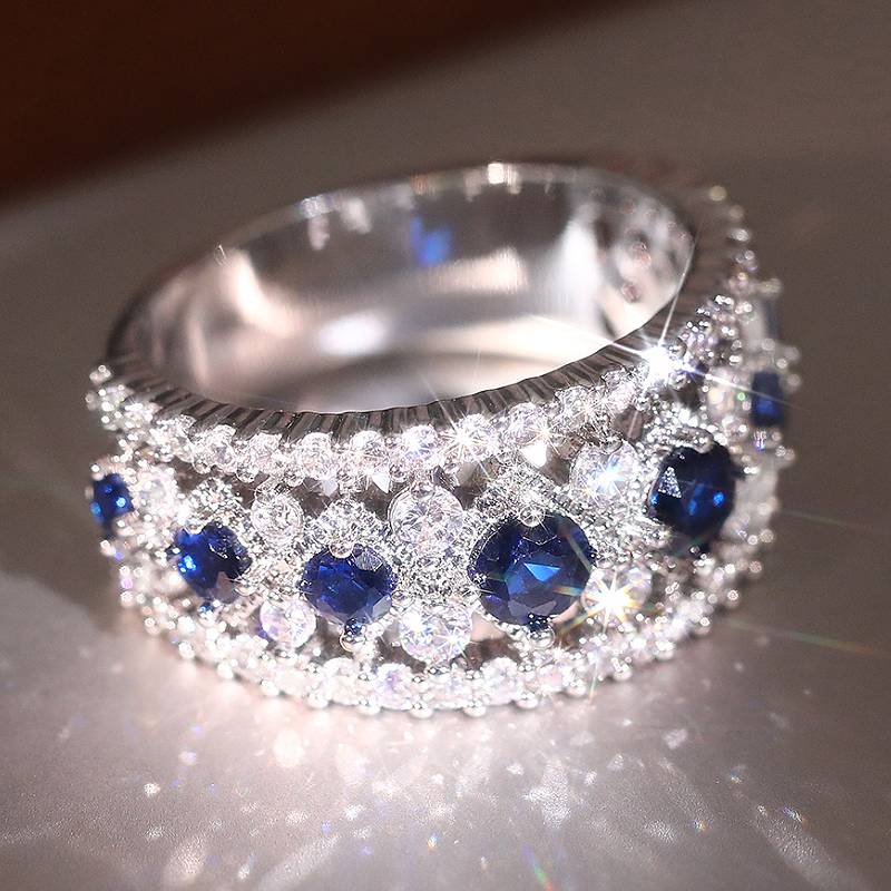 

Huitan Noble Charming Ring for Women Wedding Fashion Accessories Inlaid Blue/White CZ Elegant Party Engagement Delicate Zircon 10