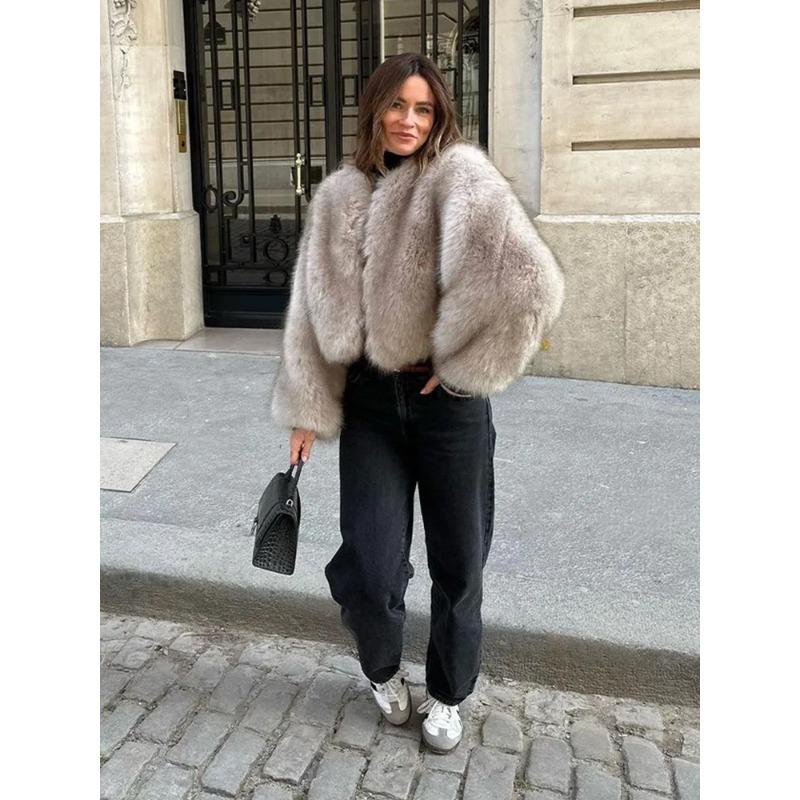 New imitation fur jacket soft fur collar wide cuffs with sweater jeans fashion design autumn and winter clothing