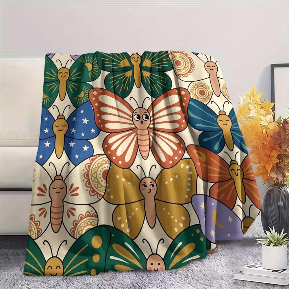 1Pc Butterfly Print Flannel Blanket, High quality Comfortable for All Seasons, Home Decor, Warmth and Comfort, Perfect for Christmas Gifts