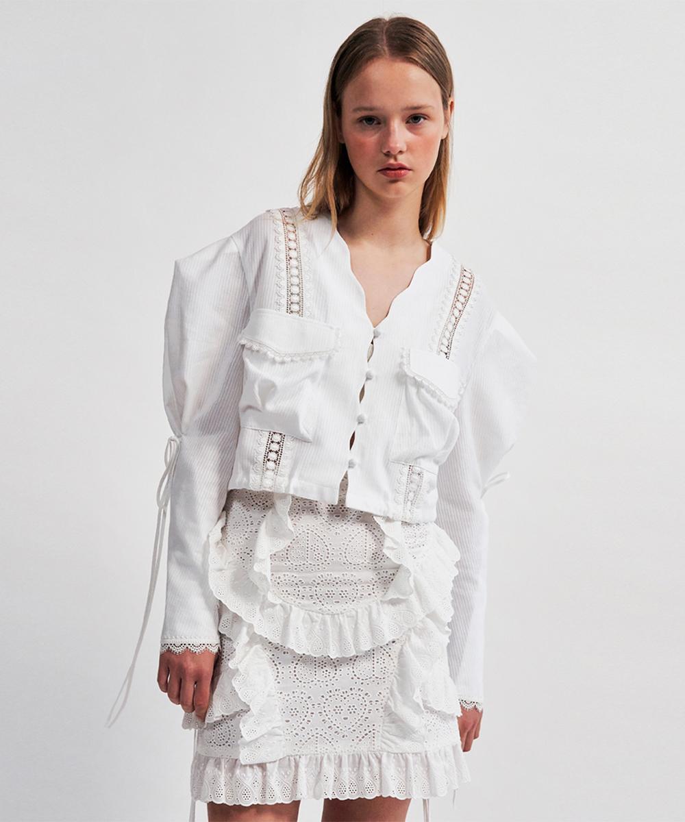 Wove Moment Lace Trimmed Jacket Blouse White Wbcsjk004Wh Wh/Wh