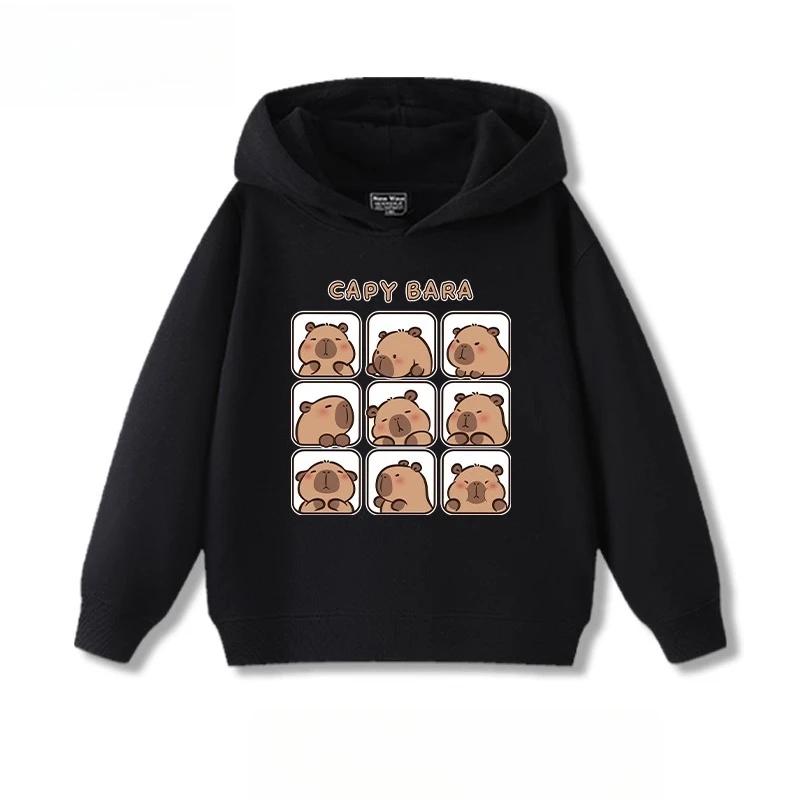 Капибара Милая Толстовка с Капюшоном с Принтом Детская Осенне-Зимняя Высокого Качества Мужская и Женская Повседневная Модная Толстовка 110 чёрный