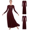 S-XXL Dámské liturgické lyrické taneční šaty Přední kamínky Dlouhý rukáv Kulatý výstřih Liniové maxi tuniky pro kostelní sbor, bohoslužby, modlitební akce