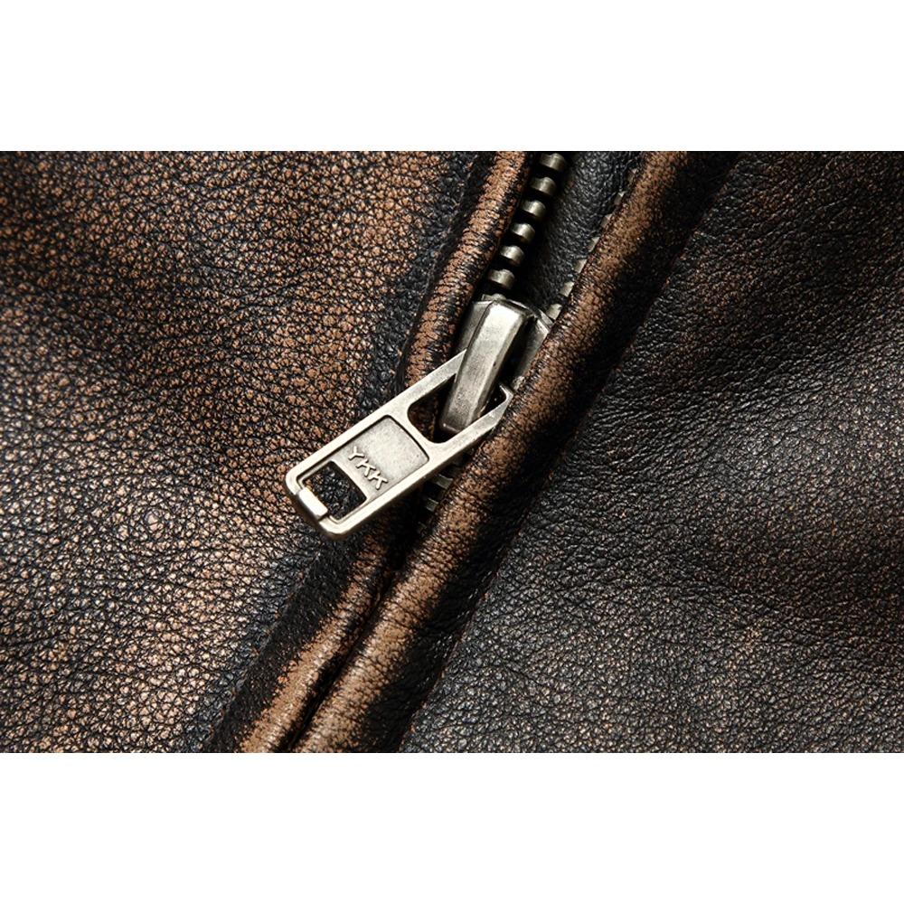 Chinesische Größe Vintage Männer Lederjacke dick 100% echtes Rindsleder Bikerjacke Slim Fit Männer Motorradmantel Herbst asiatische Größe S-5XL M419