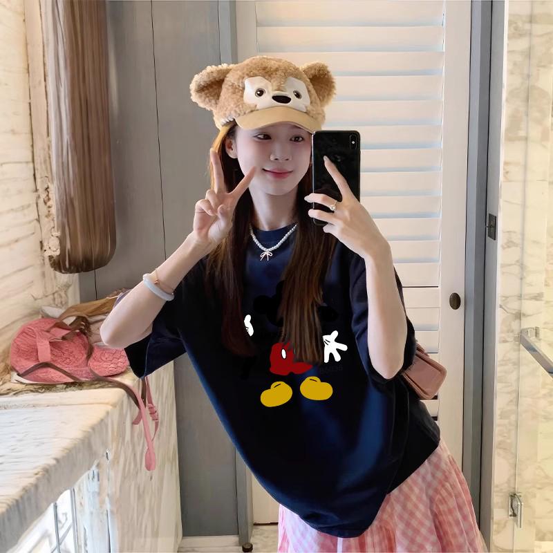 

White foreign style age-reducing Mickey print short-sleeved t-shirt women s 2025 new summer loose pure cotton European half-sleeved top XXXL