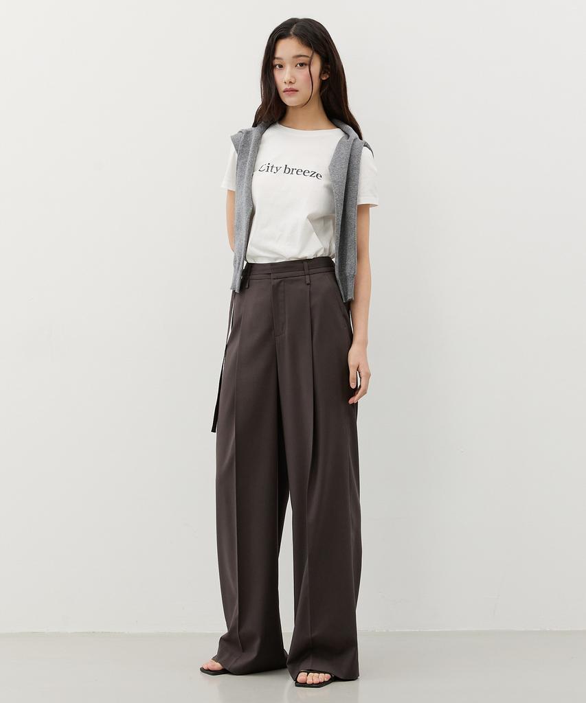 CITYBREEZE Strap Tuck Wide Slacks_Dark Brown
