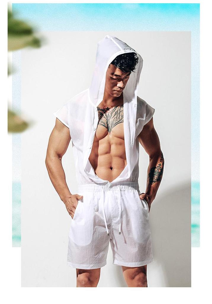 Desmiit Men's Summer Sleeveless Sun Protection Beach Jumpsuit - T9002