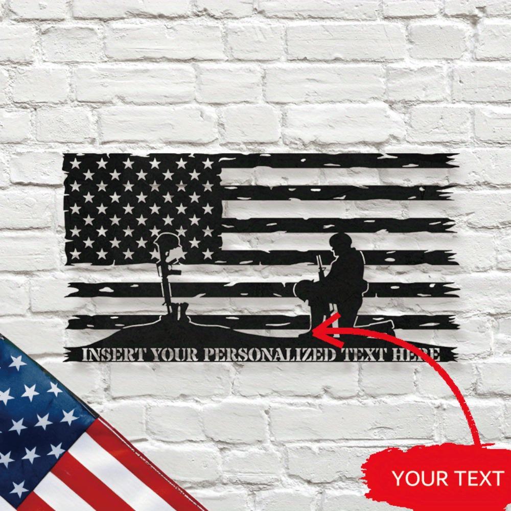 Custom Personalized Military Kneeling Serviceman Memorial Metal Wall Art Battlefield Cross Plaque Honor Veterans Decor Sign