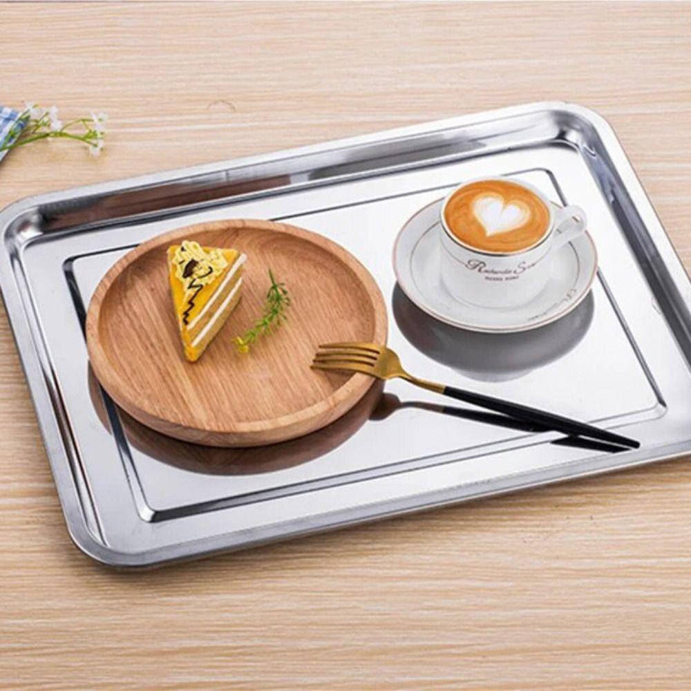 Thickened Barbecue Tray Rustproof Baking Pan Stainless Steel Rectangular Dinner Plate  Canteen
