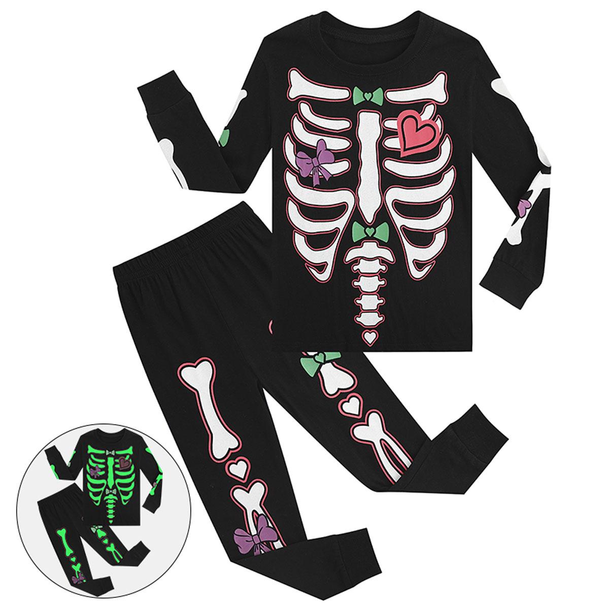 Kids Halloween Skeleton Costume Set Glow In Dark Boys Girls Cosplay Pants Sets Children Funny Trick Or Treat Party Clothes 3