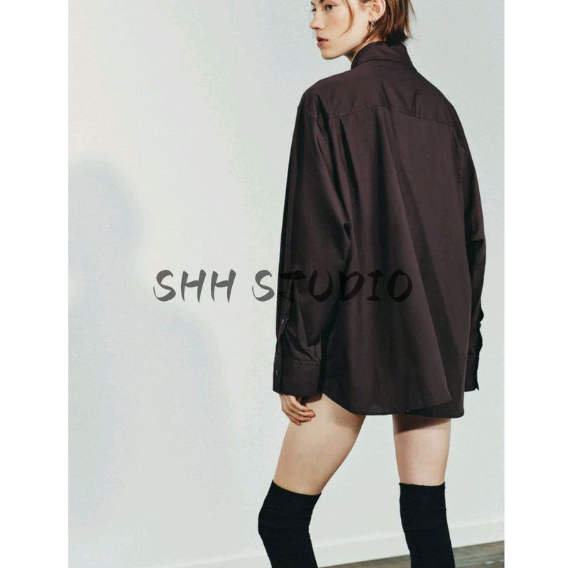 Autumn New Women's Clothing Minimalist Style Ruched Decorative Long Sleeves Scarf Neckline Poplin Shirt 4661143