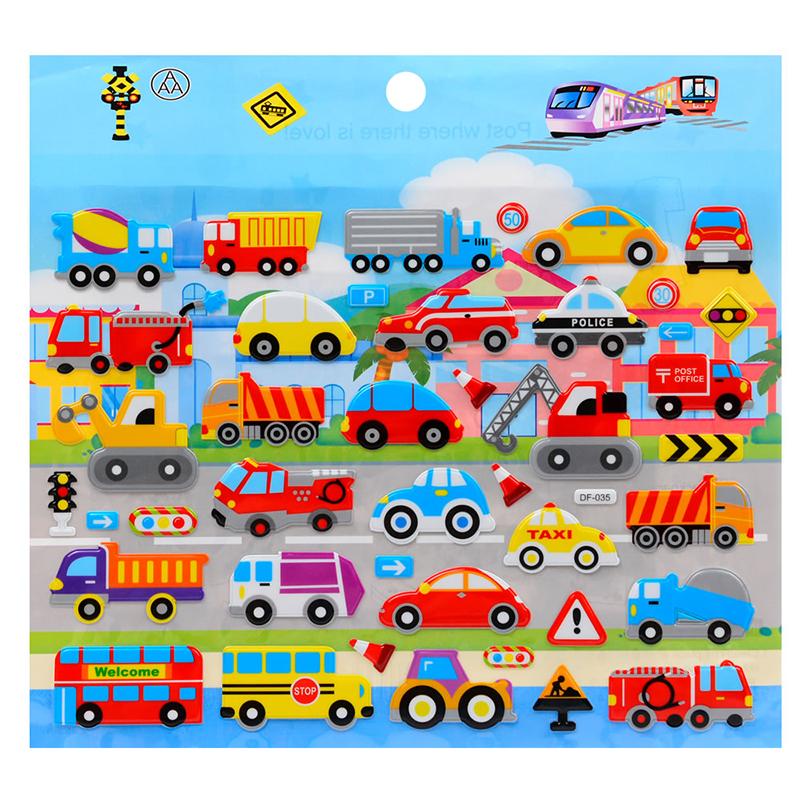 3D Bubble Sticker Car Truck Plane Traffic Waterproof Cartoon Anime Stickers For Girl Boy Kids Funny Educational Toys