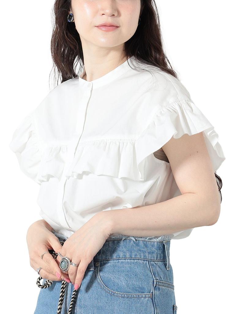 Beams Heart Band Frill FREE Women's S/S Shirt, Collar, Blouse, OFF_WHT