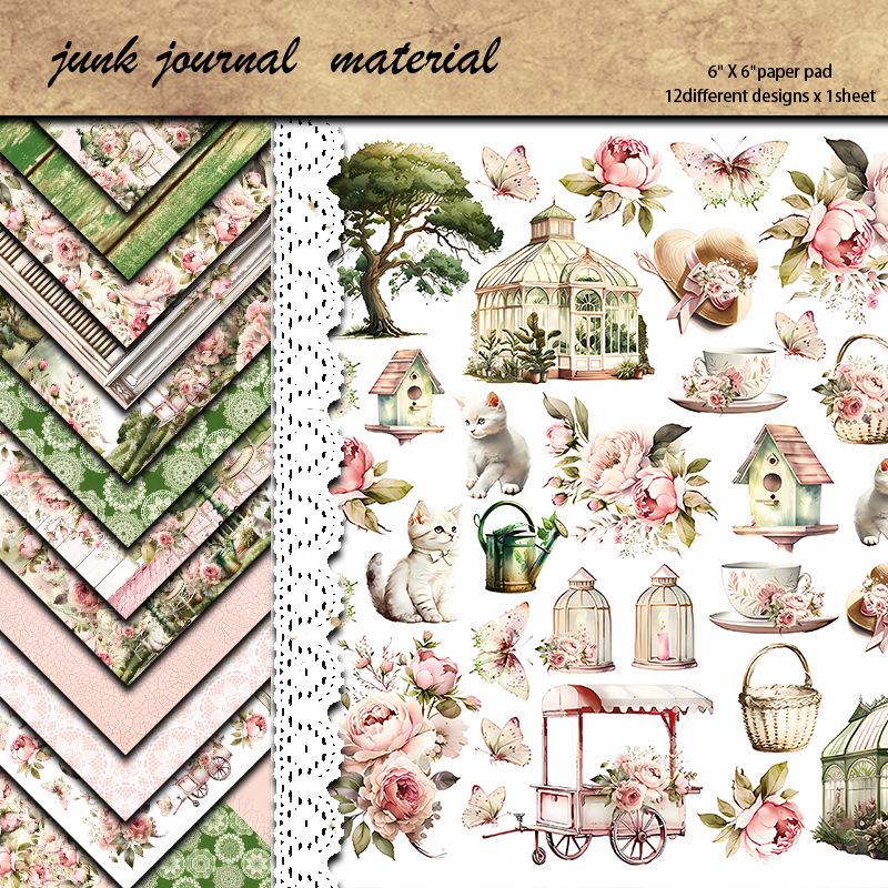 Европейская Ретро Пионовая Садовая Розовая Бумага для Оригами с Животными, 12 Листов