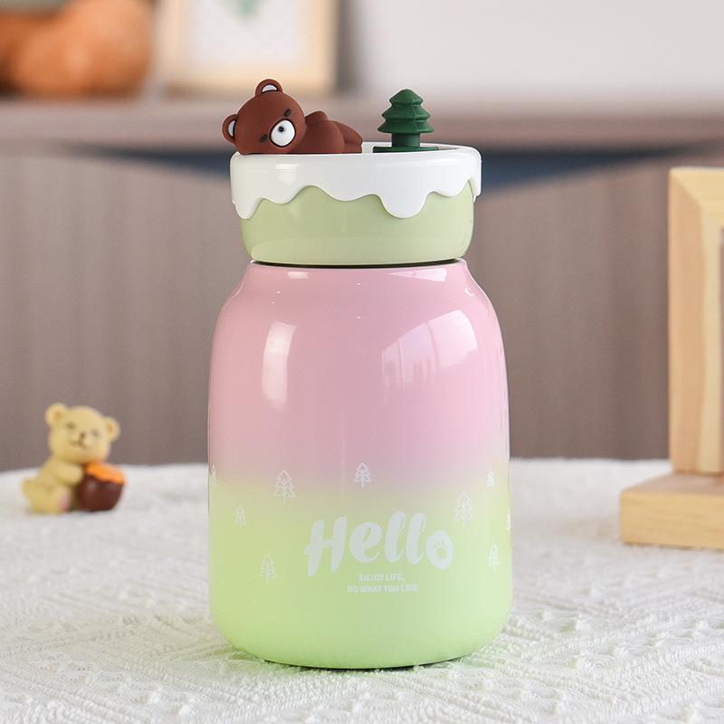 370ml 304 Cute For Sport Stainless Steel Insulated Water Bottle Thermal Coffee Car Cup Cold Hot Mugs Vacuum Flask With Handle