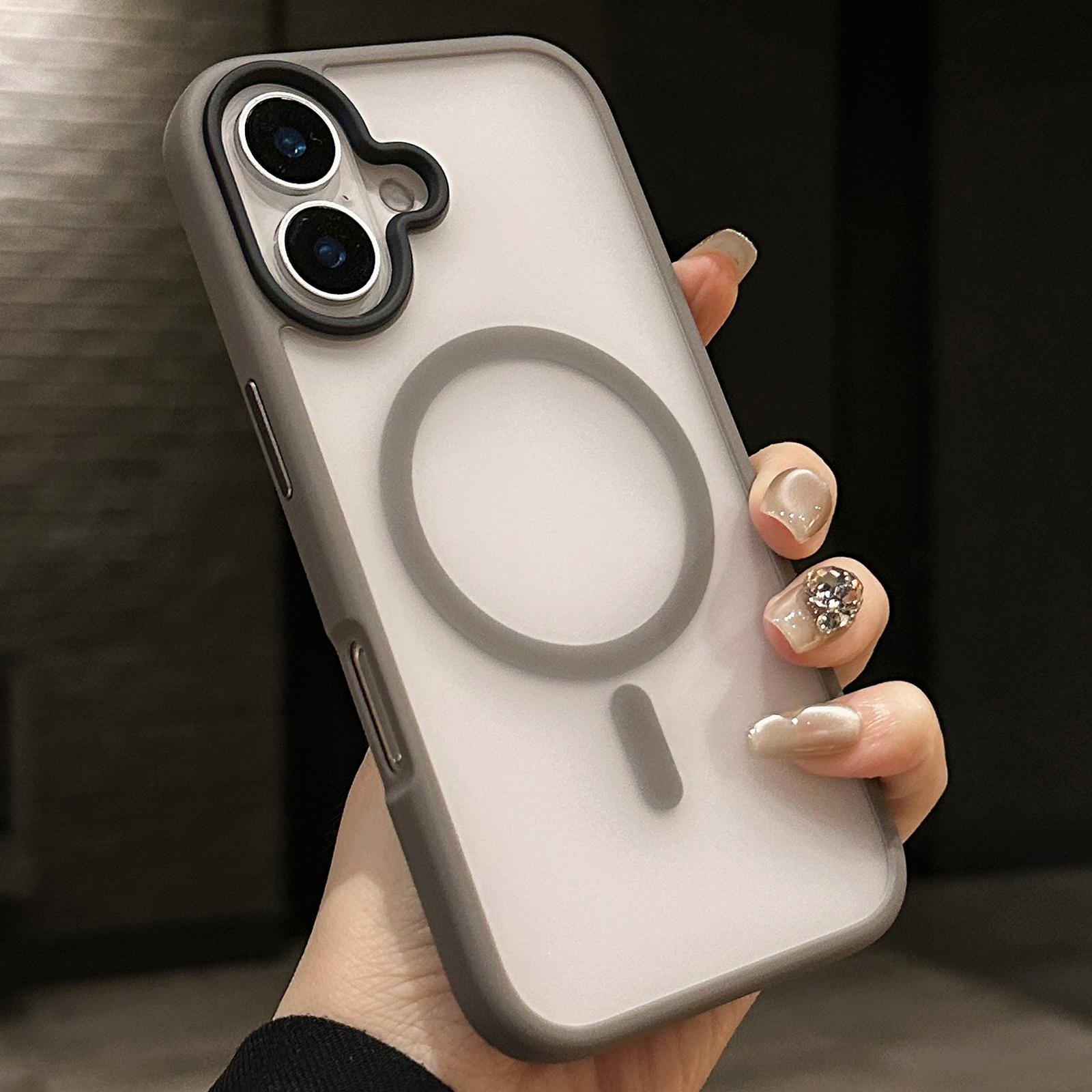 

For iPhone 16 Plus Case Compatible with MagSafe Acrylic+TPU Translucent Matte Back Cover Grey