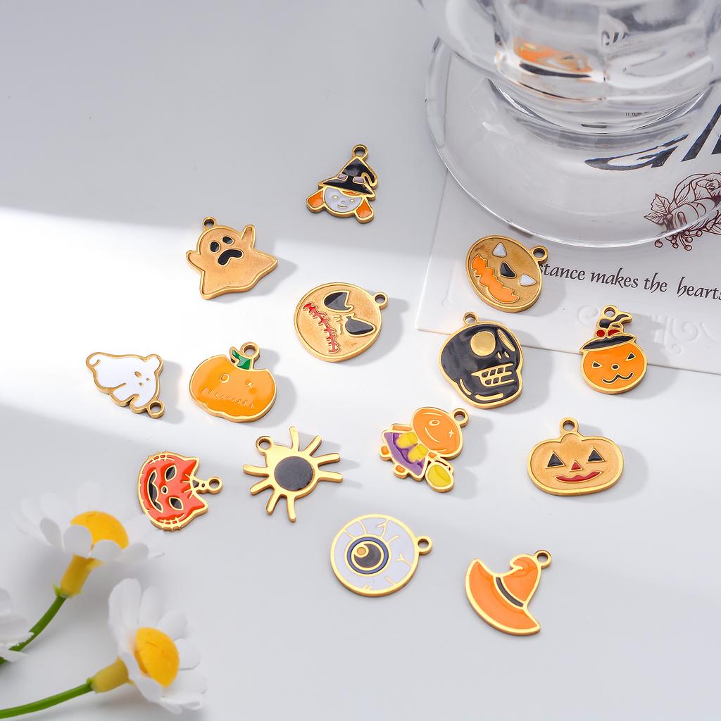 4Pcs/lot Halloween Charms Stainless Steel Pumpkin Ghost Bat Pendant for Making DIY Necklace Jewelry Accessories Supplies