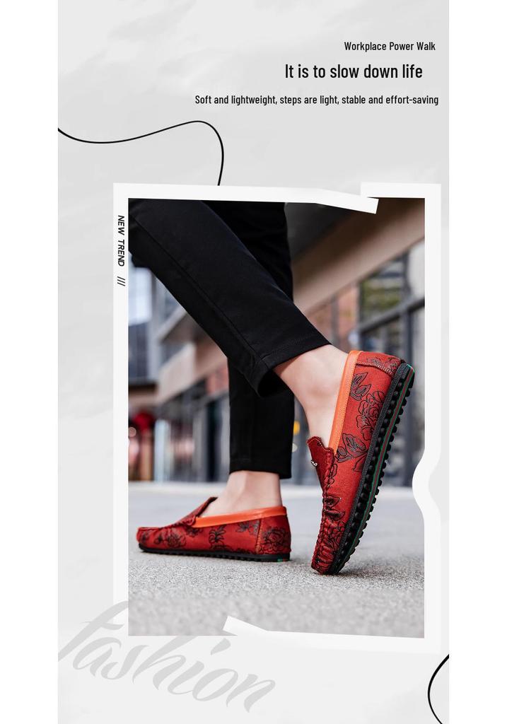 Men's Plus Size Rose Bean Soft Leather Casual Shoes - Red Pointed Toe Summer Trend