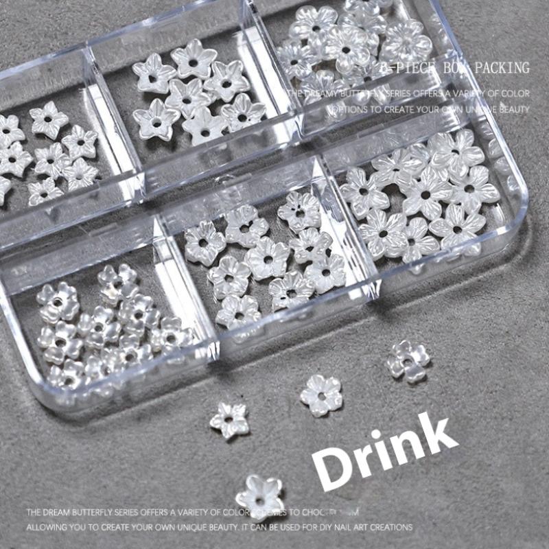 6 Grids Mix 3D Flowers Bowknot For Nail Charms Decoration For Nails Design Resin Petals Manicure Decals Accessories