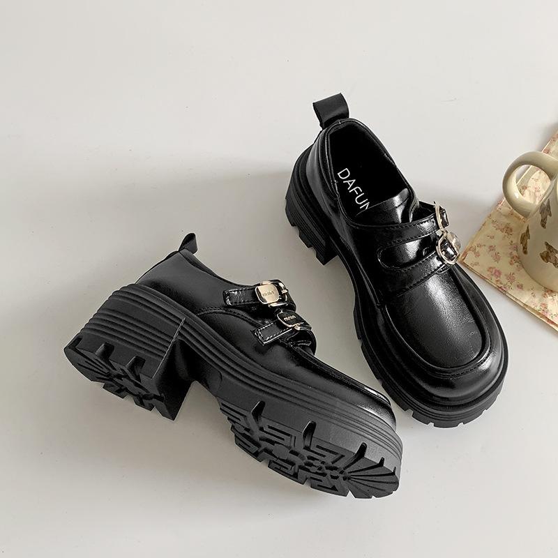 

Французские ретро черные туфли на высокой платформе из кожи женские новые осенне-зимние универсальные туфли-лодочки Мэри Джейн 2025 года 40 чёрный