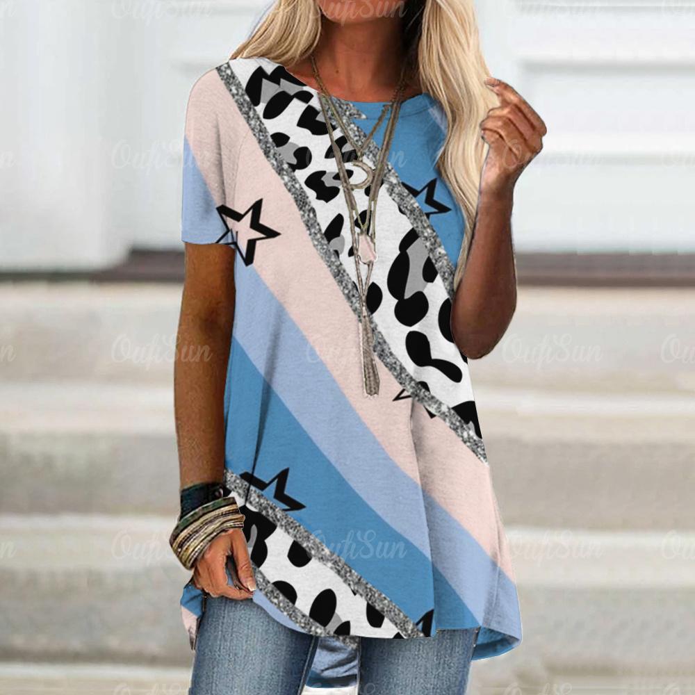 Luxury T-shirt For Women Stripe Pattern Casual Wind Tops Ladies Harajuku Clothing Tees Summer O-neck Loose Short Sleeve Pullover