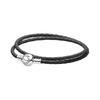 Cow Leather Double Circle Braid 925 Silver Bracelet, Same Style for Men and Women, Couple Model, Black Black 41 Book Shape Jewelry Box