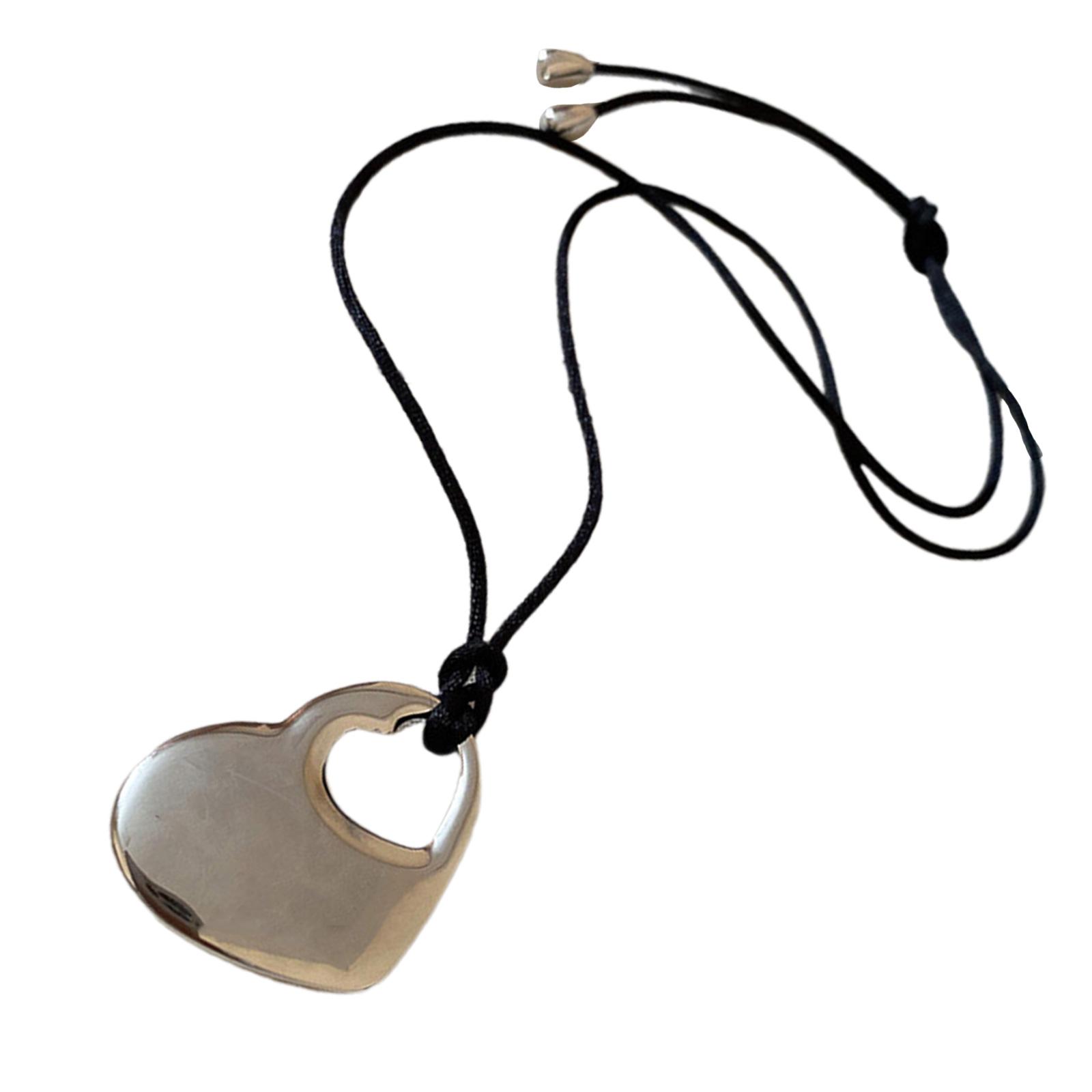 

Подвеска в виде двойного полого сердца, длинное ожерелье, черная веревка из ПУ кожи, регулируемая длина, чокер, женская бижутерия
