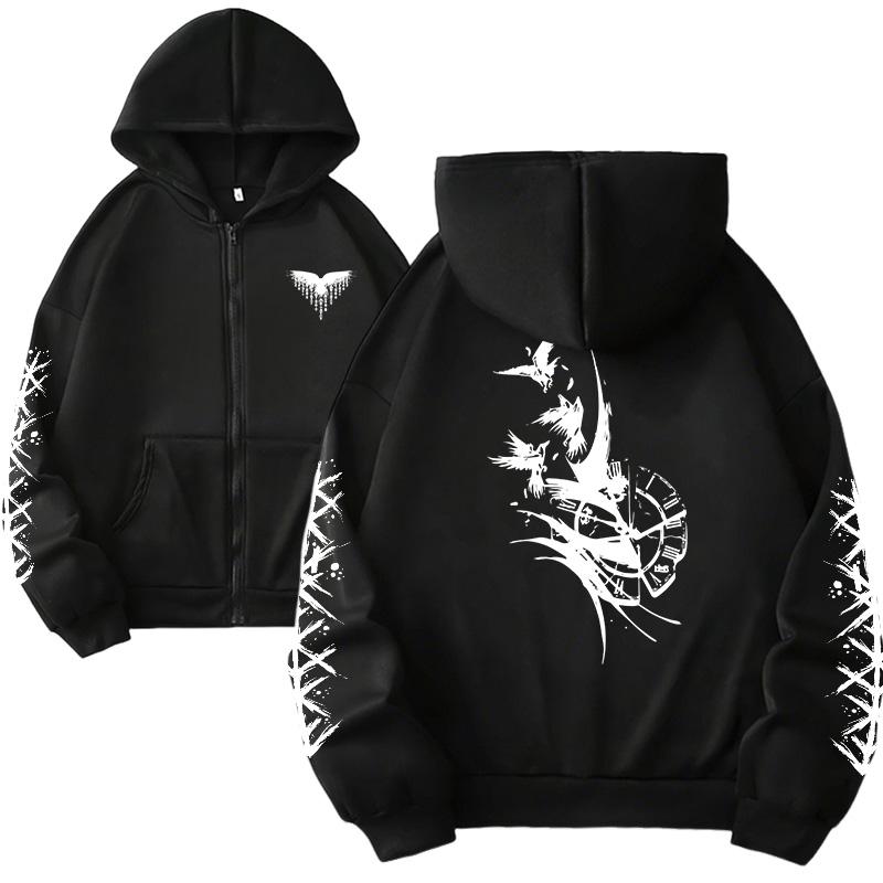 

Winter Warm Women Hooded Sweatshirt Viking Raven Print Zipper Jacket Casual Streetwear Trendy Oversized Pullover Goth 3XL