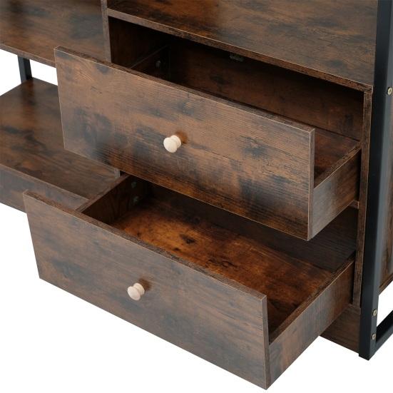 Tall Bookshelf Bookcase 6 Shelf Bookcase with Doors And Drawers Floor Book Display To Ceiling Industrial Steel Shelf Brown Standing