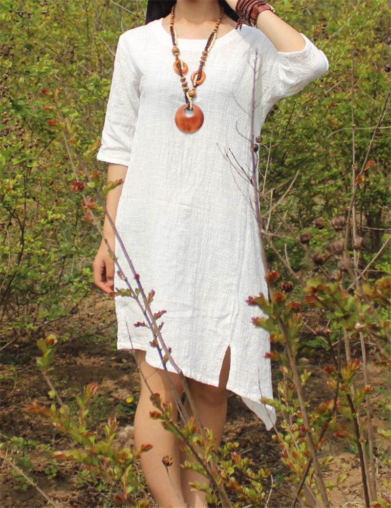 

Женское хлопково-льняное платье с рукавом три четверти и неровным подолом, весна/лето 2024 One Size белый/кремовый