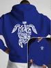 Sweat à capuche Hip Hop Sportif pour Enfants Cool, Motif Tribal Rétro Tortue de Mer Impression Artistique Avant Arrière, Sweat à Capuche Lâche à Cordon de Serrage Pour Tenue Quotidienne