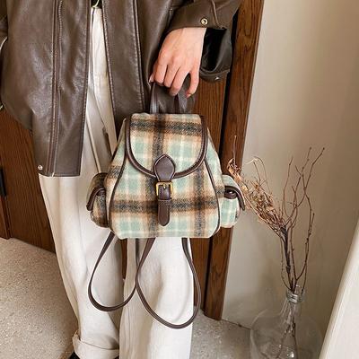 2025 Autumn and Winter Fashion Women's Retro College Suede Plaid Backpack Bag Bag