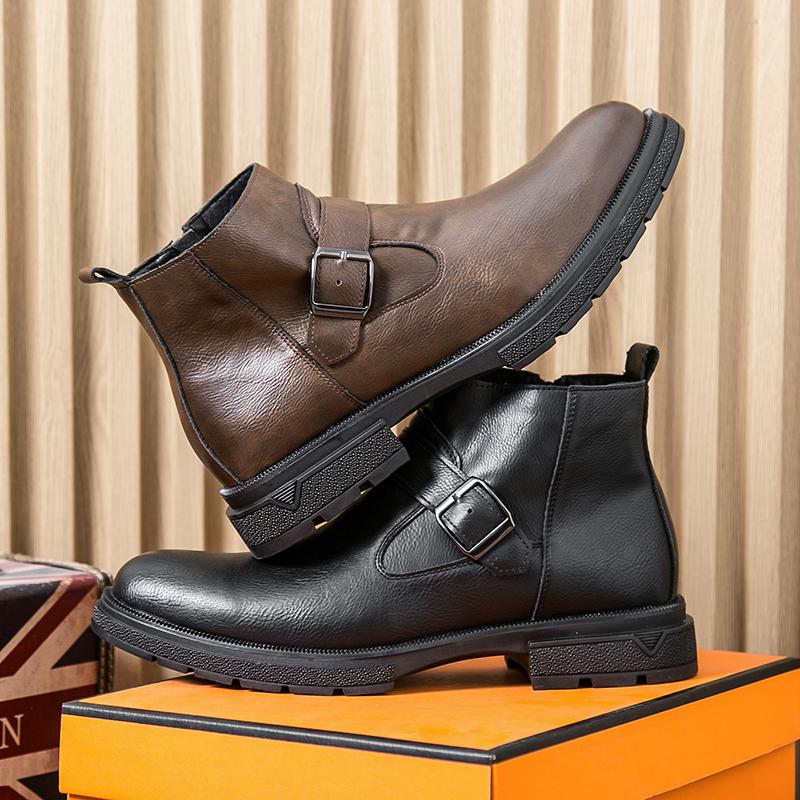 Fashion Hot Selling Men's Workwear Shoes Winter Trendy High Top Men's Business Boots Office Leather Casual Shoes Wear-resistant Daily