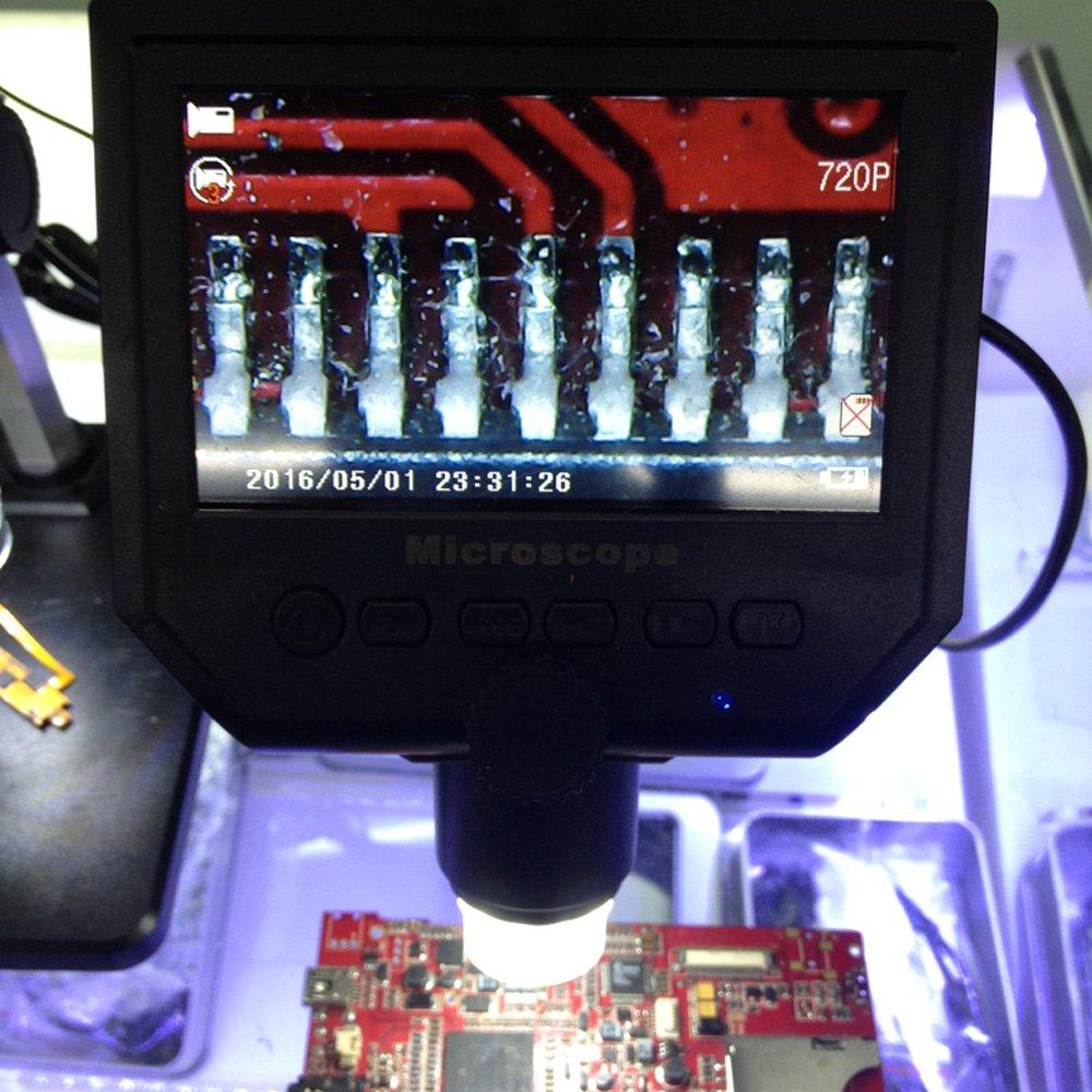 zmart 4.3-inch HD Monitor USB Digital Microscope, 1-600x Magnification, 36,000 Pixels, Portable, 8 LEDs, for PCB Motherboard Repair and Soldering