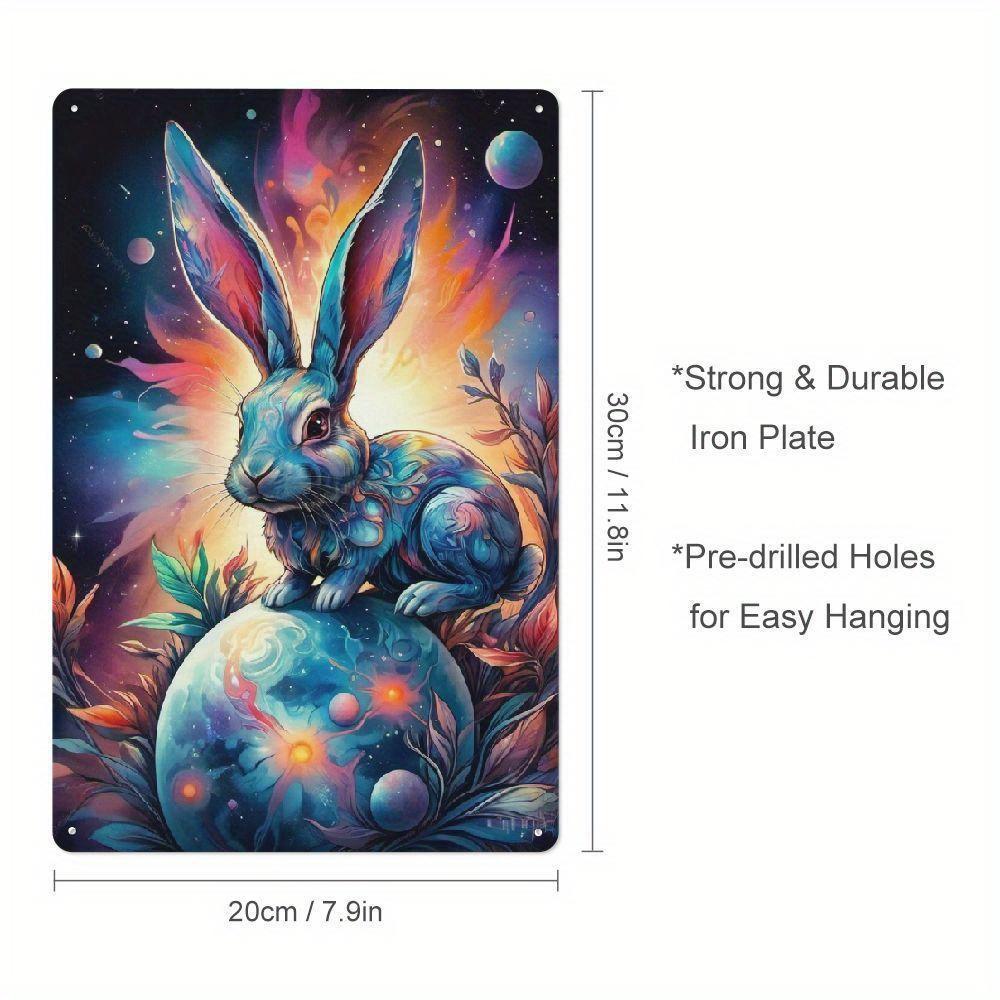 

Astronaut Bunny Moon Egg Metal Sign x Easter Space Decor SingleSided Wall Art for Living Room Bedroom 20x30cm（7.8x11.8inch）