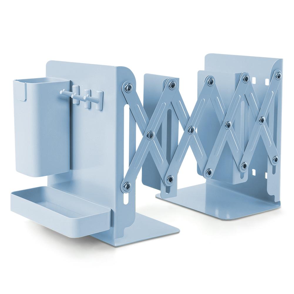 Retractable Desktop Bookstand with Basket & Hook Modern Metal Book Holder Vertical File Sorter Rack Office Accessories