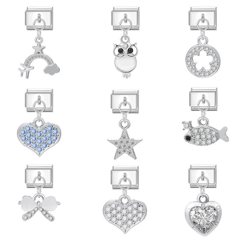 Modular Italian Steel Diamond Charm Bracelet - Personalized Handmade Jewelry Accessory