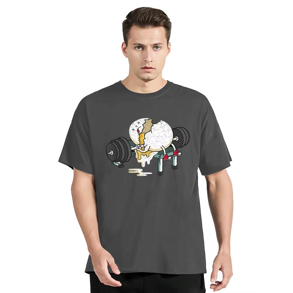 Funny Egg Fitness Gym Weight Lifting Printing T-shirt Summer Casual Tops Cotton T Shirt Men's Clothing Oversized Tshirt