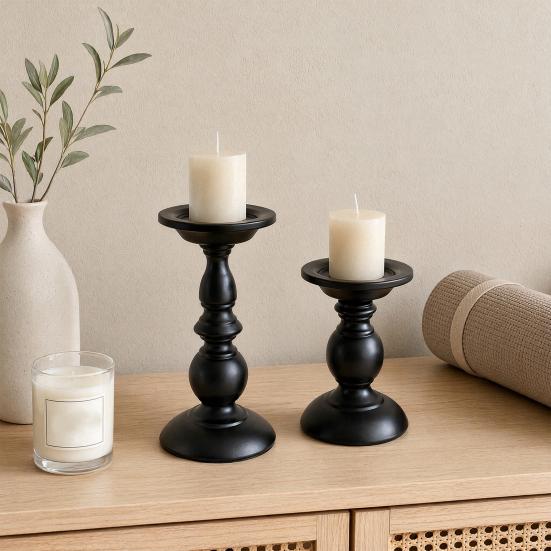 huaqianguhh Vintage Candle Holder, Black Matte Pillar Holders, Metal Heat-Resistant Stand for Scented Candles And Tealights, Retro Candlestick Dining
