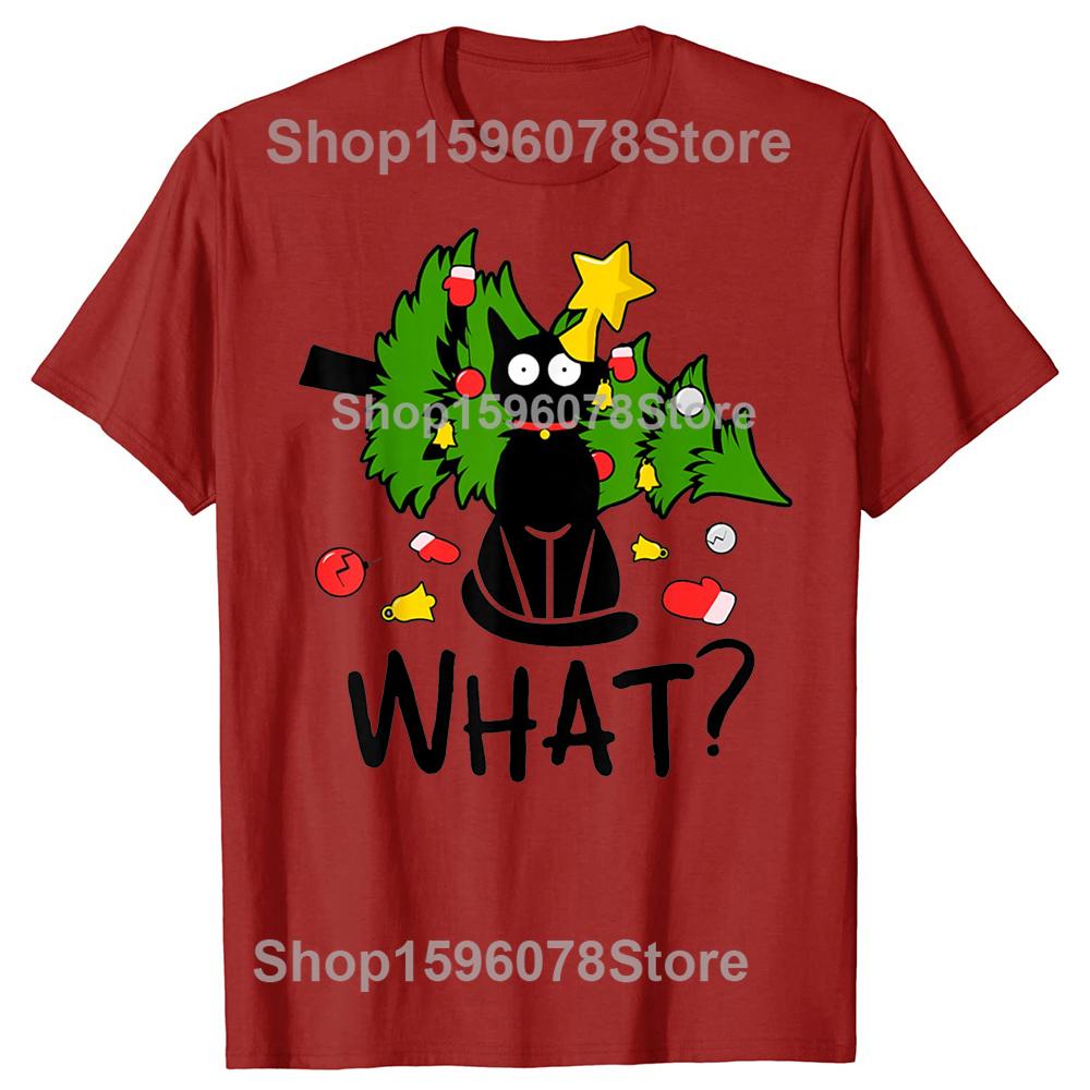 

Funny Black Cat Christmas Tree Merry Xmas Humor Cat What Tshirts Men Fashion Cotton Oversized Crewneck Collar Hip Hop T Shirt S