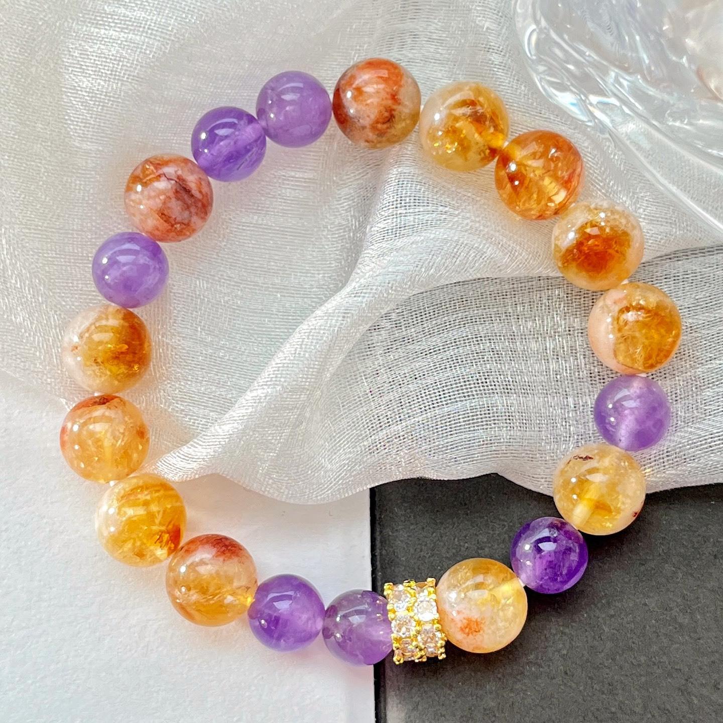 10Mm Natural Honey Milk Cover Citrine Amethyst Design Bracelet Bracelet