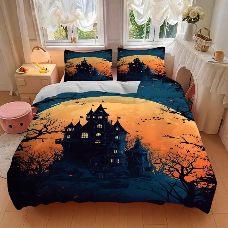 3pcs bedding set Castle Moon Includes 1 Comforter + 2 Pillowcases, Without Pillow Inserts, Soft Comfortable, Lightweight Breathable, Printed