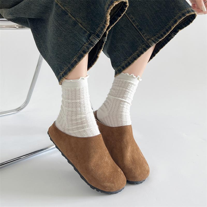 Queen Fan retro flat-bottomed bag head inner height-increasing slippers women's summer wear 2025 new soft-soled half-tow Birkenstocks
