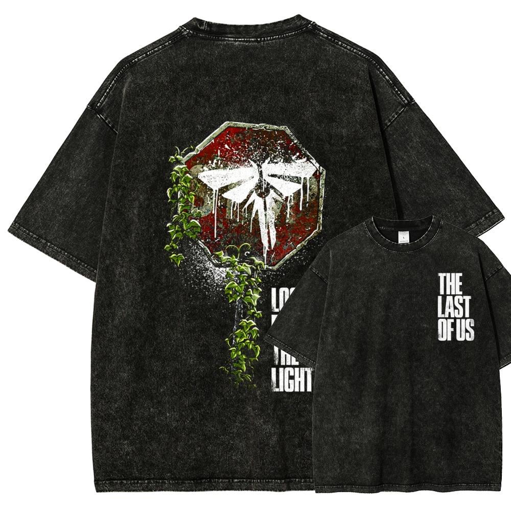 The Last of Us Anime Liebhaber Washed T-Shirt Ganzjahreskleidung Hohe Qualität Persönlichkeit Kleidung Große Größen Unisex Neues Modell Paare T-Shirt