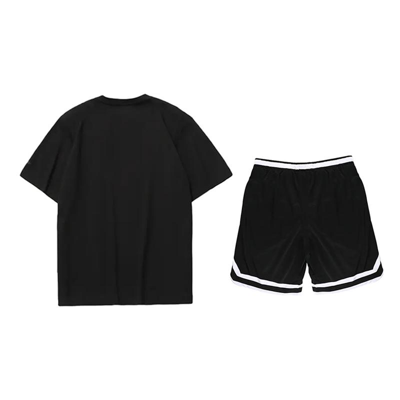 Li-Ning College Style Solid Color Round Neck Short Sleeve Fashion Comfortable Simple Shorts Casual Sports Suit Unisex suit Black AHSUA21-2+YAPV001-1