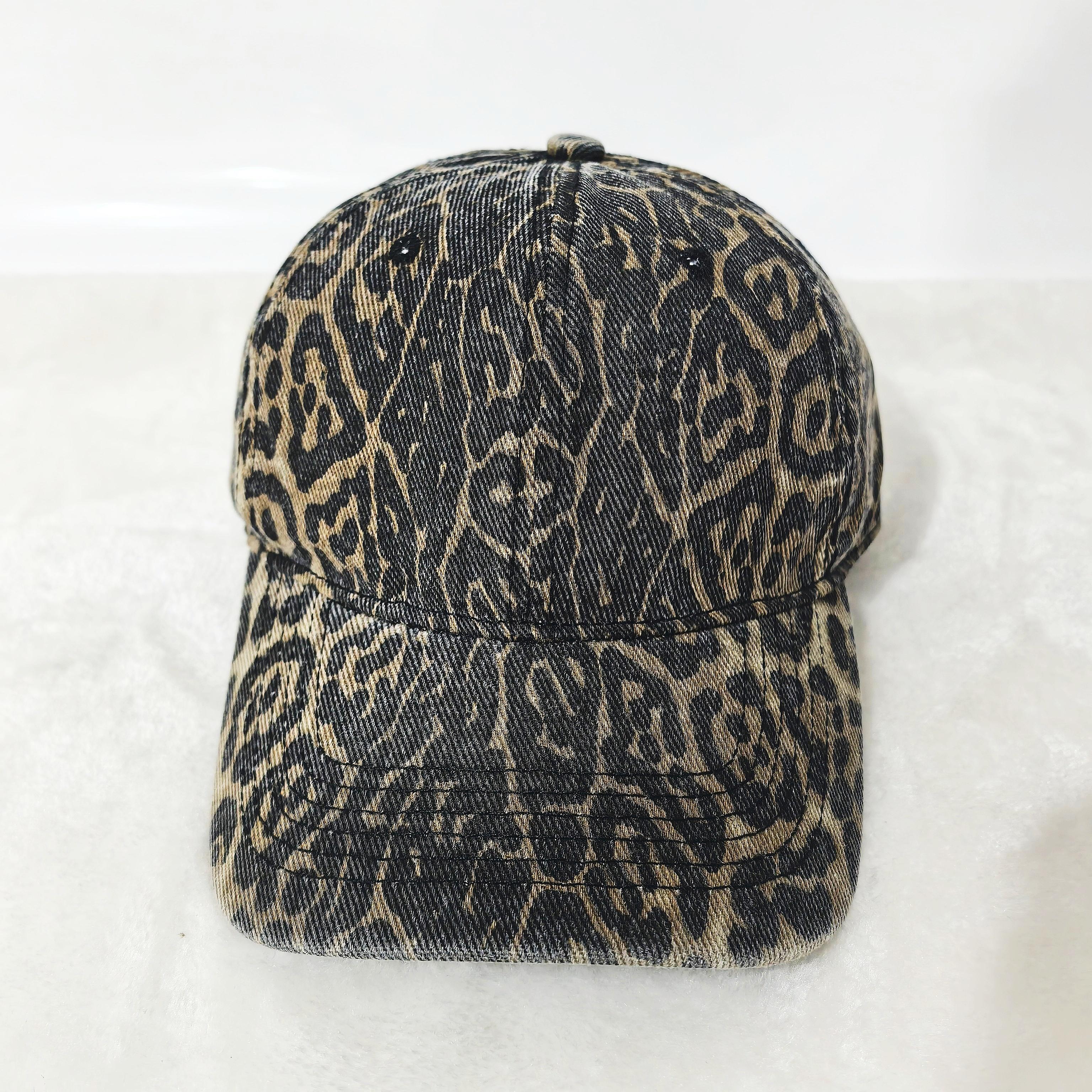 Vintage Gewaschene Leopardenmuster Baseballkappe, Verstellbare Baumwoll-Dad-Hut für Damen, Retro Streetwear Sonnenschildmütze für Outdoor-Reisen Adjustable black