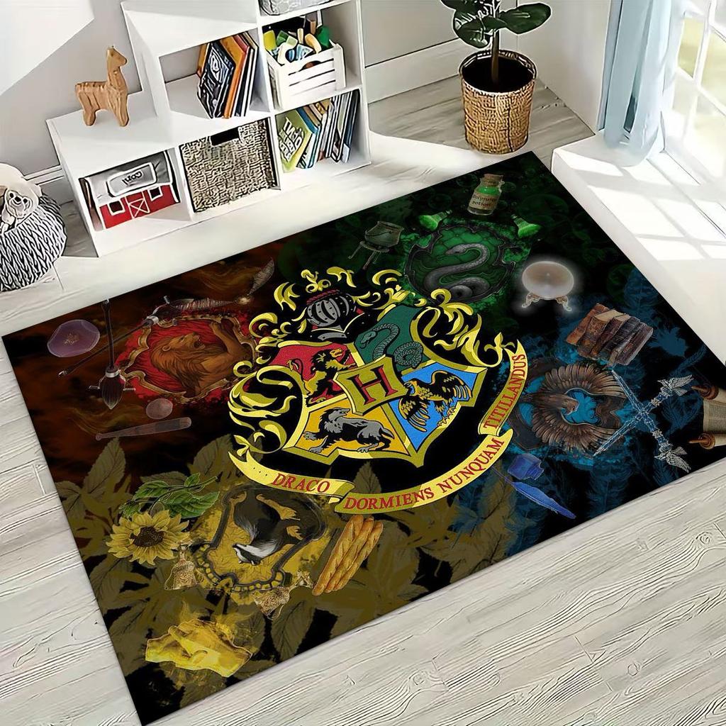 3D Cartoon H-Hogwarts Magic Sign Rug for Bedroom Living Room Sofa Home Doormat Decor, Large Kids Play Non-slip Floor Mat