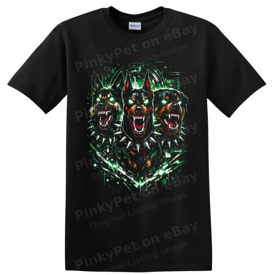 Doberman Dogs T Shirt w/ Three Snarling Canines Spiked Collar Gothic Horror Tee