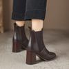 High Heel Short Boots Winter New Coarse Heel Brown Boots Women's Martin Boots Fashion Square Head Elastic Women's Leather Boots