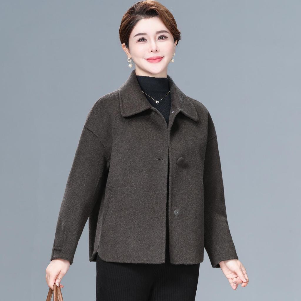 2025 Autumn/Winter Short Double-Sided Cashmere Coat for Middle-Aged & Elderly Women - High-End Casual Style